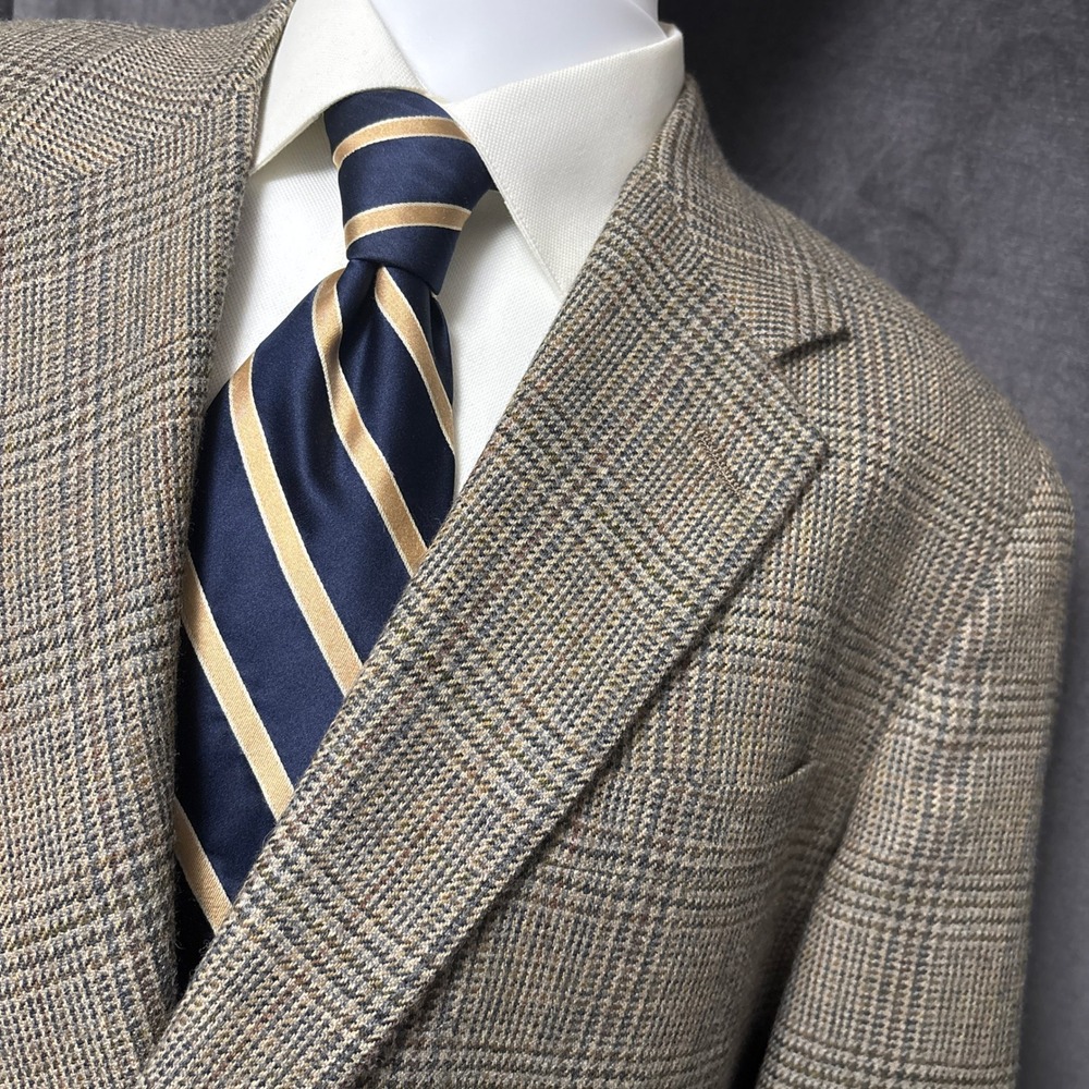 Tom James Sport Coat 44S Brown Geln Plaid Check Tweed Blazer Jacket Custom